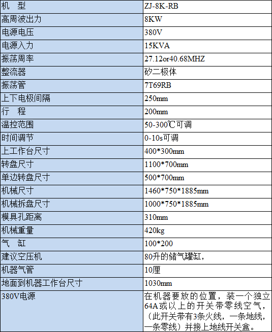 高周波熔接機技術參數